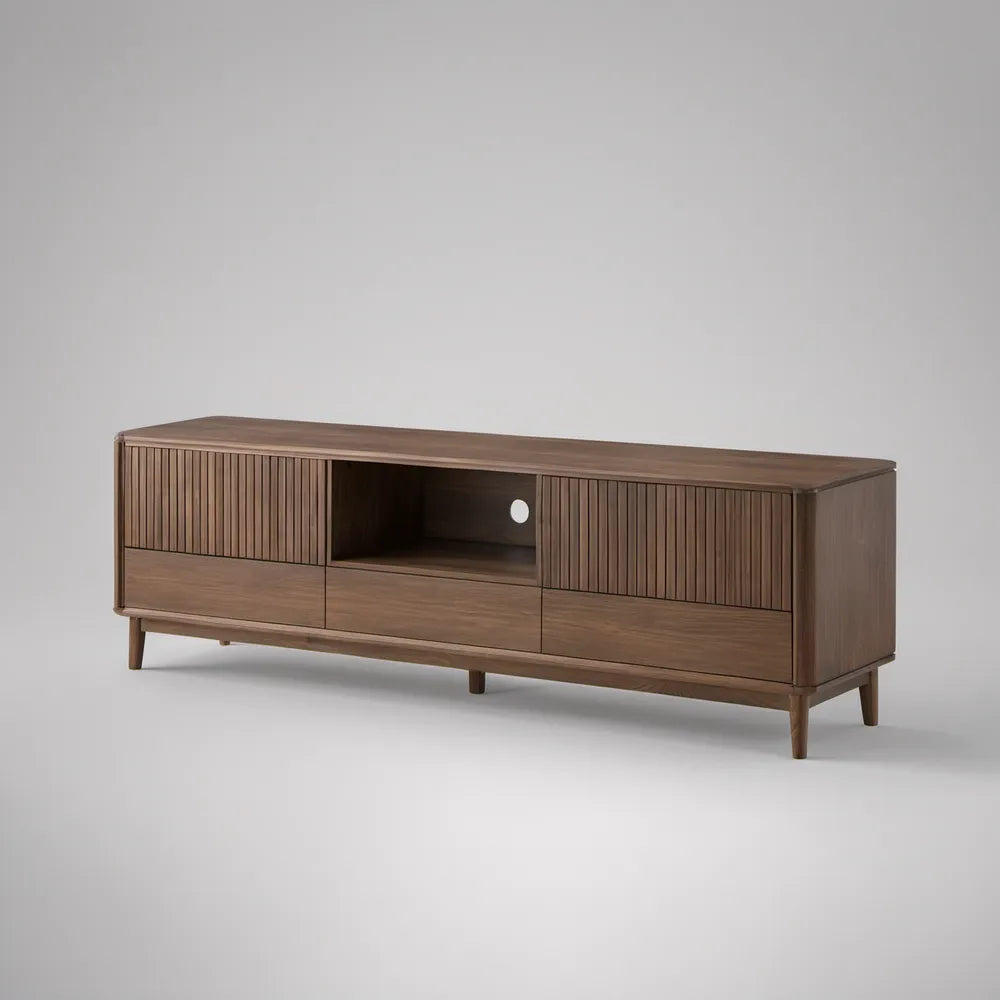 Szafka RTV 180 × 40 × 60 cm w kolorze orzechowym, 2 szuflady