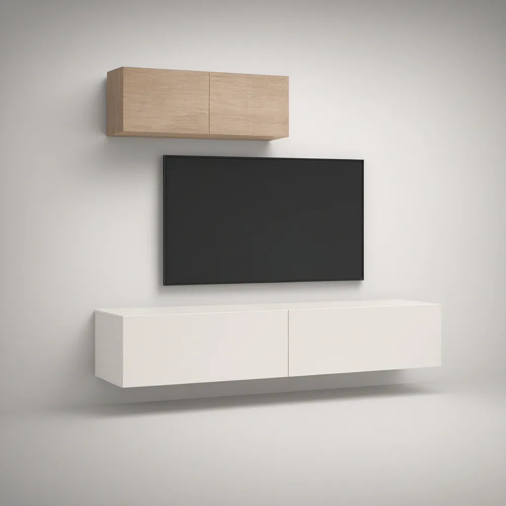 Zestaw wiszący biały i jasny dąb, 160 × 35 × 30 cm oraz 120 × 35 × 30 cm