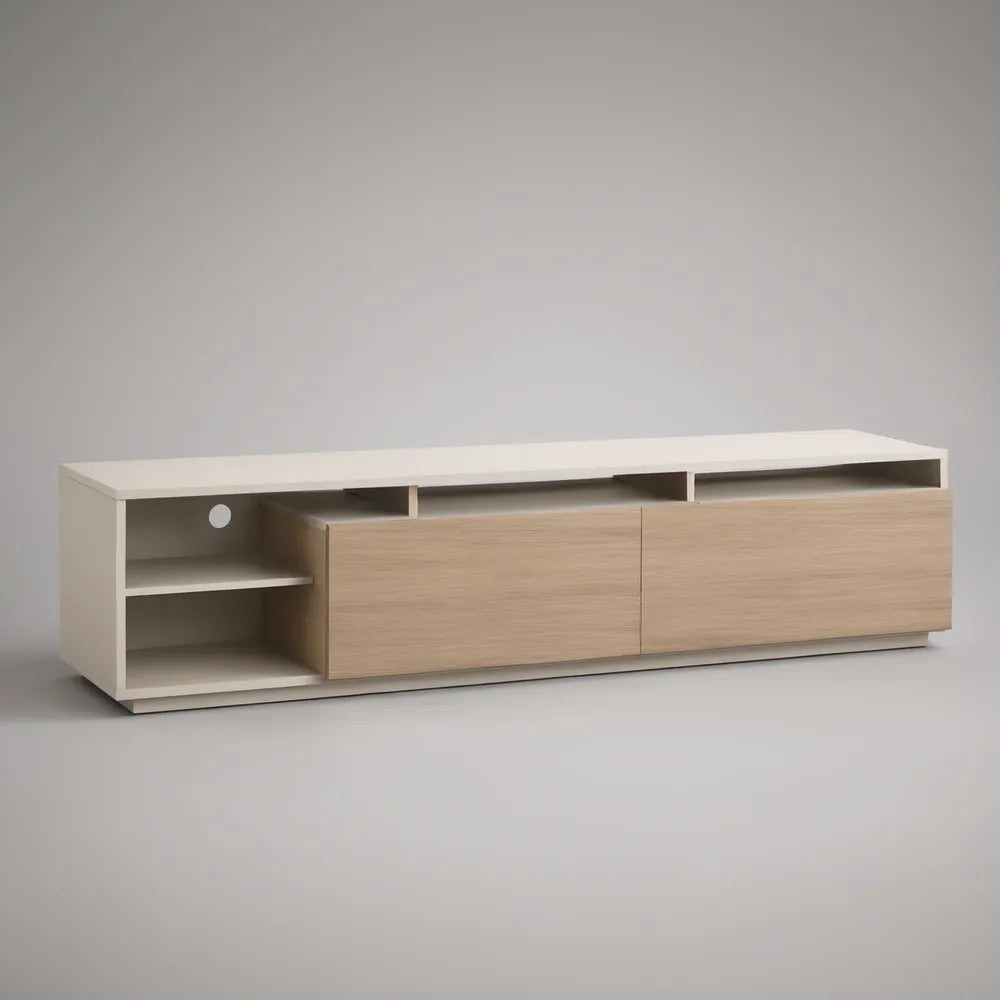 Szafka RTV 180 x 40 x 45 cm z płyty laminowanej, Biała/Jasny dąb