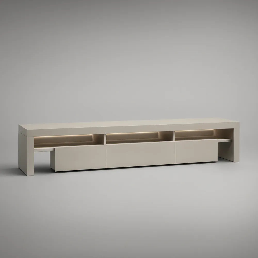 Beżowa szafka RTV MDF z oświetleniem LED 240 x 40 x 50 cm