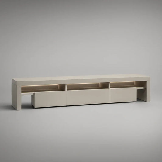 Beżowa szafka RTV MDF z oświetleniem LED 240 x 40 x 50 cm