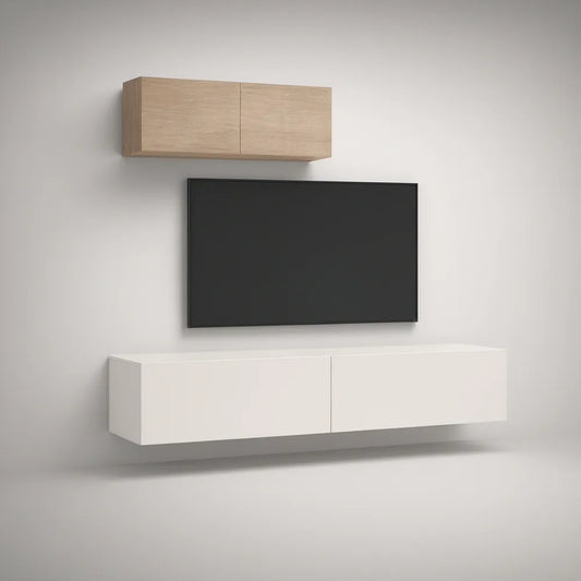 Zestaw wiszący biały i jasny dąb, 160 × 35 × 30 cm oraz 120 × 35 × 30 cm