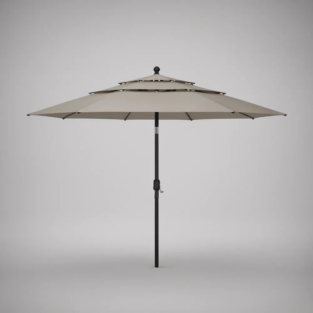 Parasol ogrodowy beżowy z czarnym masztem, podwójna czasza Ø 300 cm, wysokość 250 cm