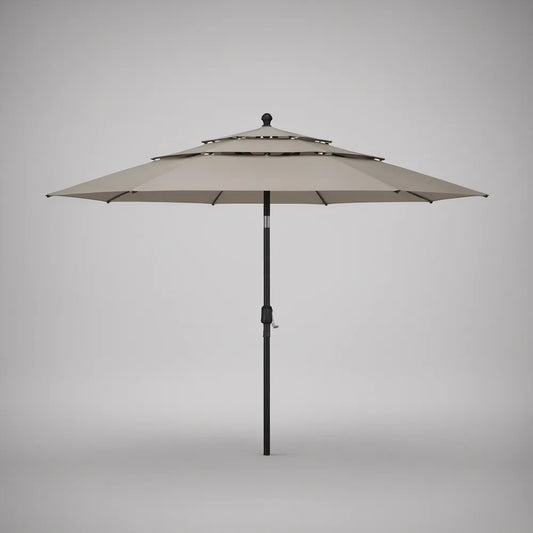 Parasol ogrodowy beżowy z czarnym masztem, podwójna czasza Ø 300 cm, wysokość 250 cm