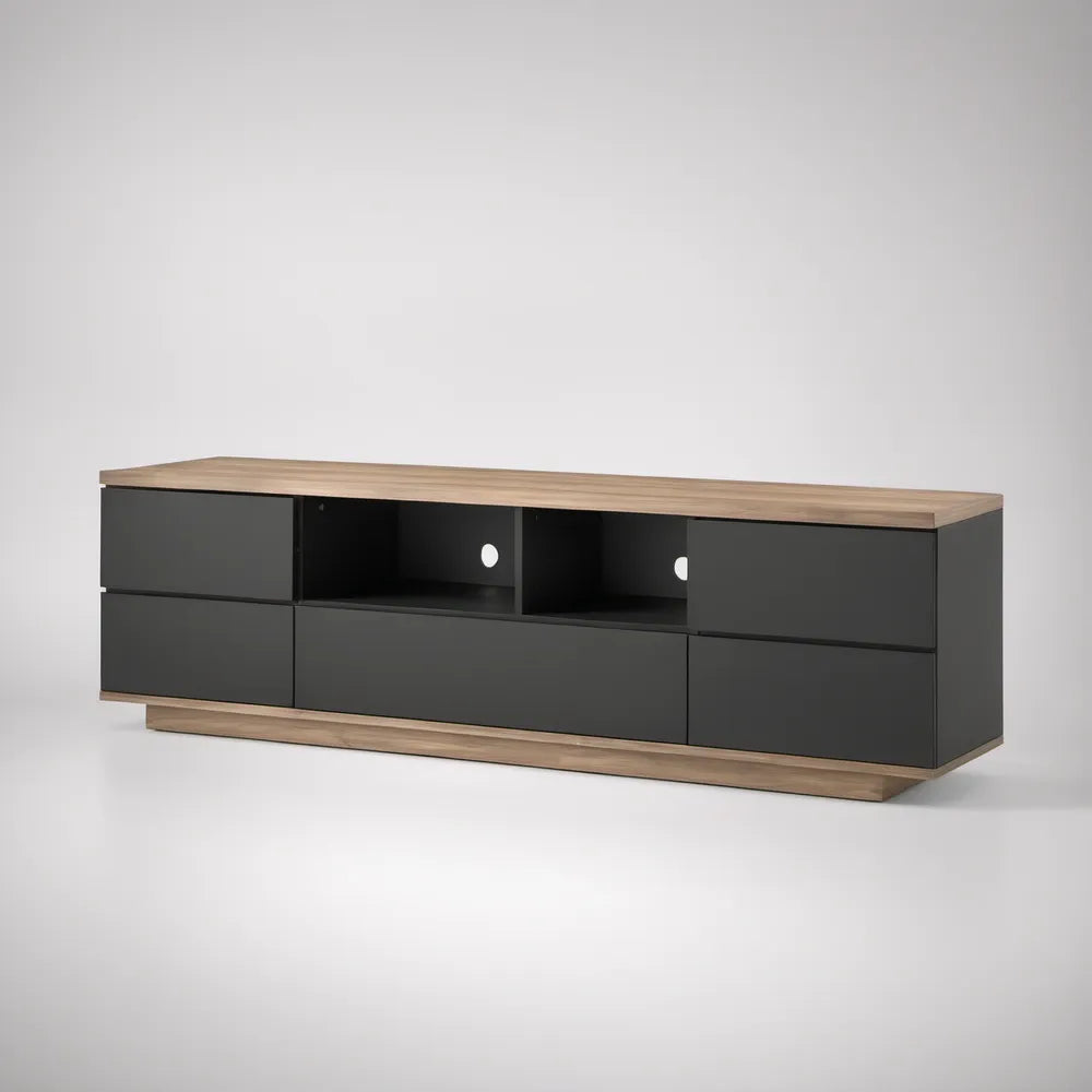 Szafka RTV 180 x 40 x 50 cm z laminowanej płyty wiórowej, czarna/dąb