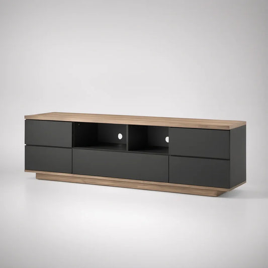 Szafka RTV 180 x 40 x 50 cm z laminowanej płyty wiórowej, czarna/dąb