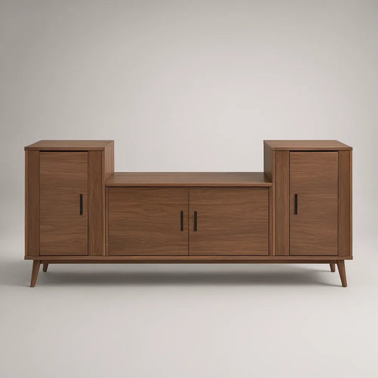 Szafka RTV 180 x 40 x 75 cm z płyty MDF w okleinie orzechowej, Brązowa/Czarna