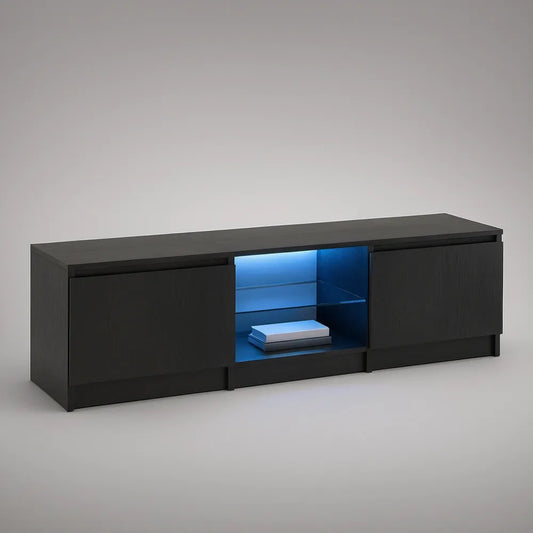 Czarna szafka RTV 160 x 40 x 50 cm z niebieskim oświetleniem LED