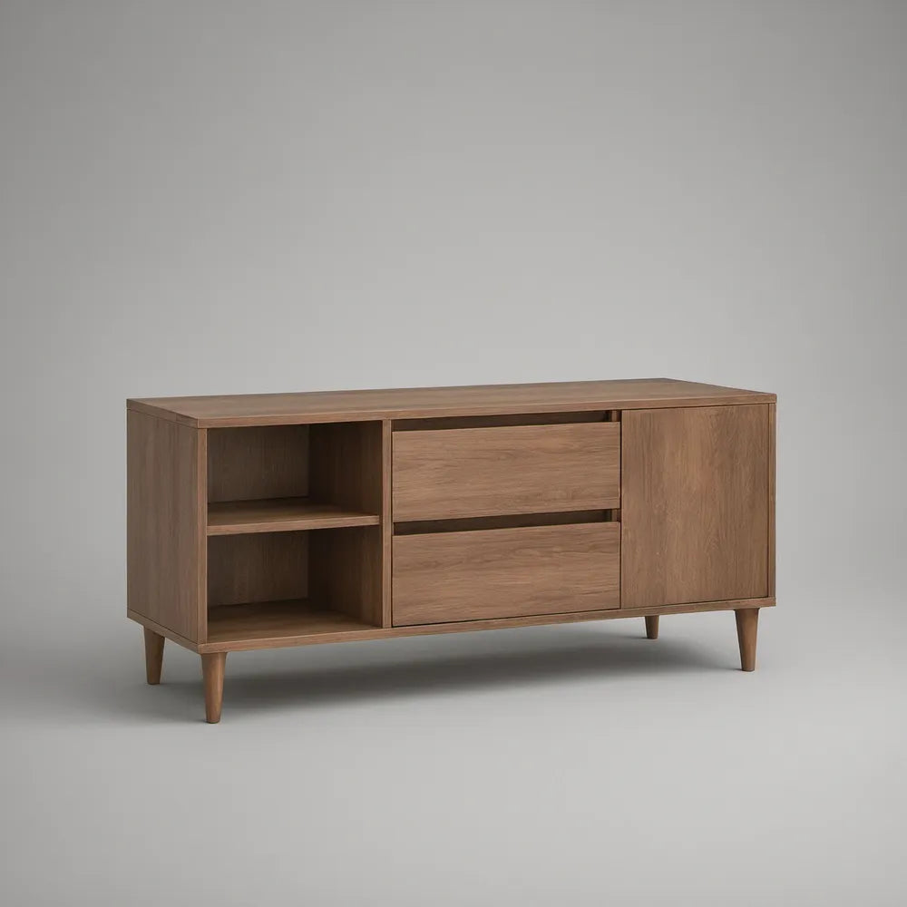Szafka RTV z fornirem orzechowym, 140 × 40 × 75 cm, brązowa