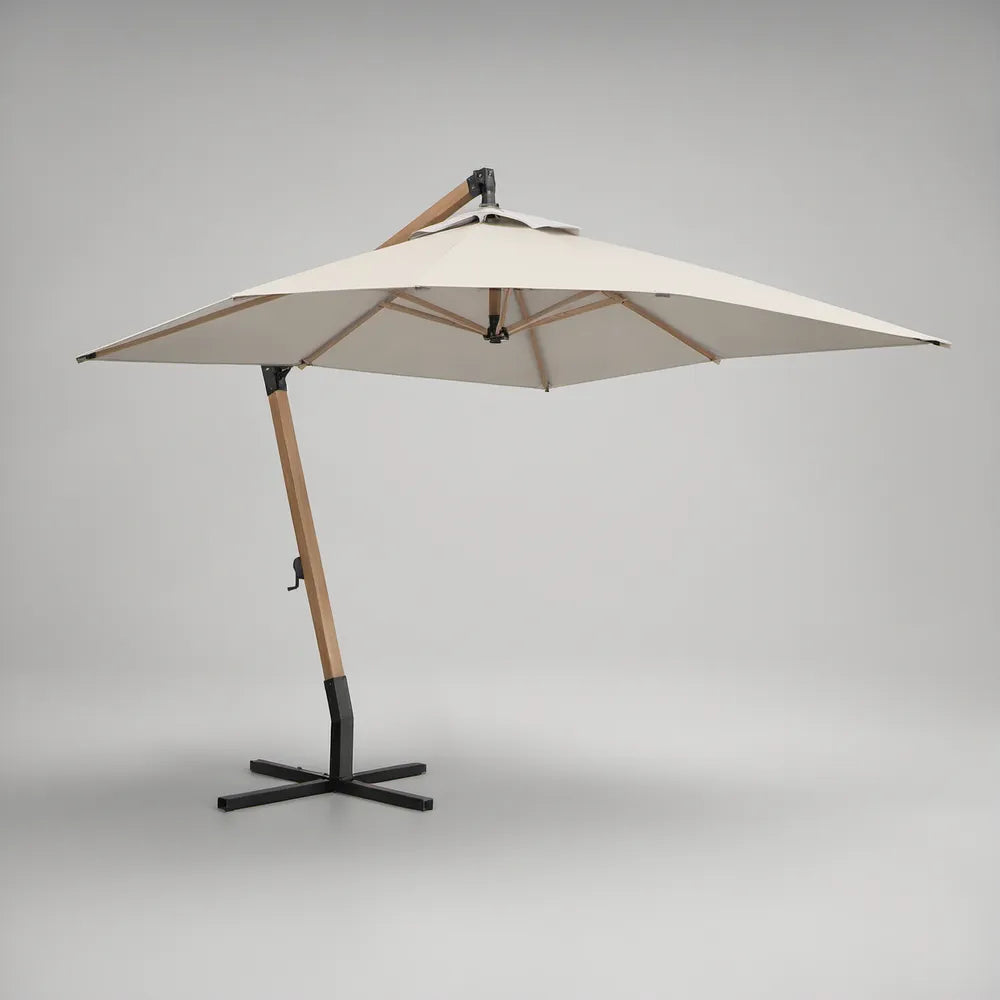 Boczny parasol ogrodowy kwadratowy 300 x 300 cm z drewna eukaliptusowego i poliestru, kremowy