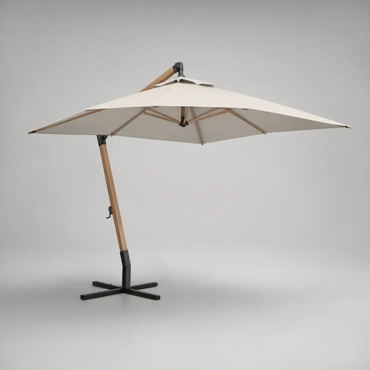 Boczny parasol ogrodowy kwadratowy 300 x 300 cm z drewna eukaliptusowego i poliestru, kremowy
