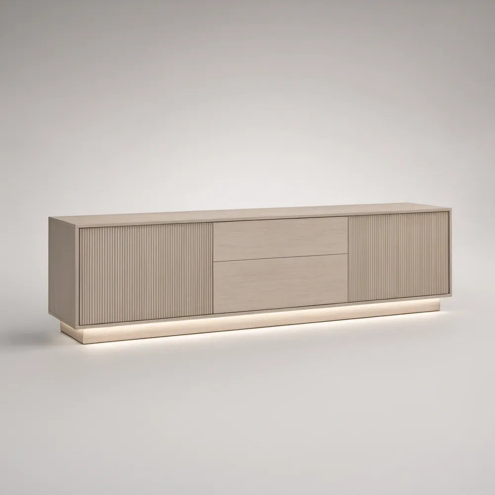 Szafka RTV z 2 drzwiami i 2 szufladami, jasny dąb/beż, 180 x 40 x 55 cm