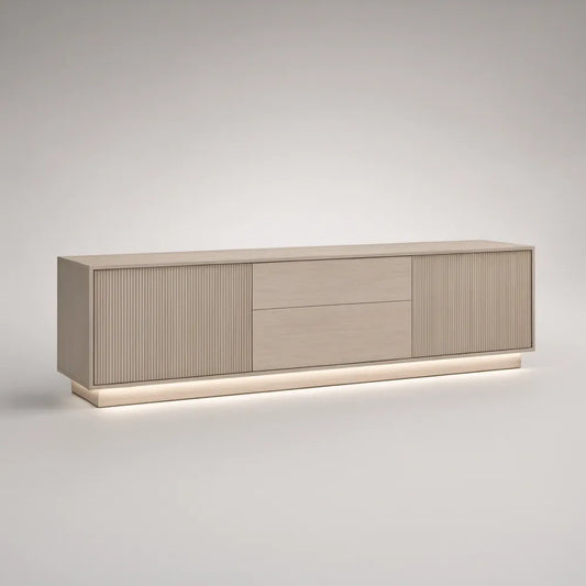 Szafka RTV z 2 drzwiami i 2 szufladami, jasny dąb/beż, 180 x 40 x 55 cm