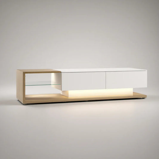 Minimalistyczny model biały/jasny dąb z oświetleniem LED, 180 × 40 × 45 cm