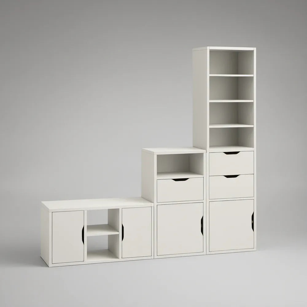 Biały modułowy zestaw do przechowywania 160 x 40 x 160 cm z płyty laminowanej