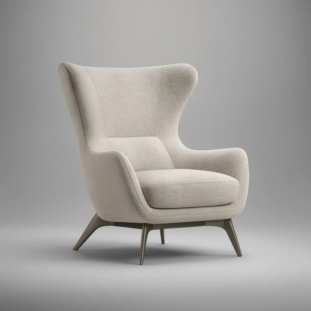 Kremowy fotel uszak bouclé do salonu 75 × 85 × 105 cm