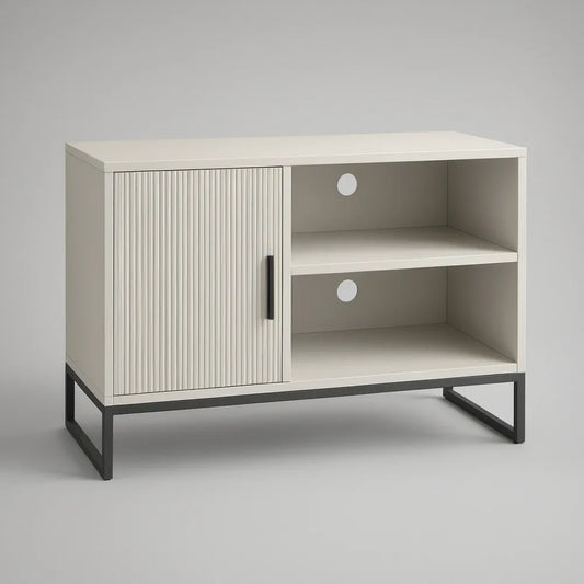 Szafka RTV 100 x 40 x 75 cm z frezowanymi drzwiczkami i półkami, biała/czarna